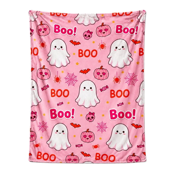 Halloween Blanket, Pink Ghost Boo Throw Blanket, Cute Halloween Flannel Blanket, Soft Warm Cozy Throw for Sofa , Spooky Season Home Decor 50x40