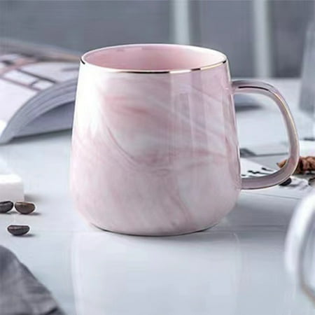 

1PC Ceramic Cup Nordic Gold Rim Coffee Oatmeal Breakfast Cup Creative Personality Mug Marble Pattern -380ml -Pink