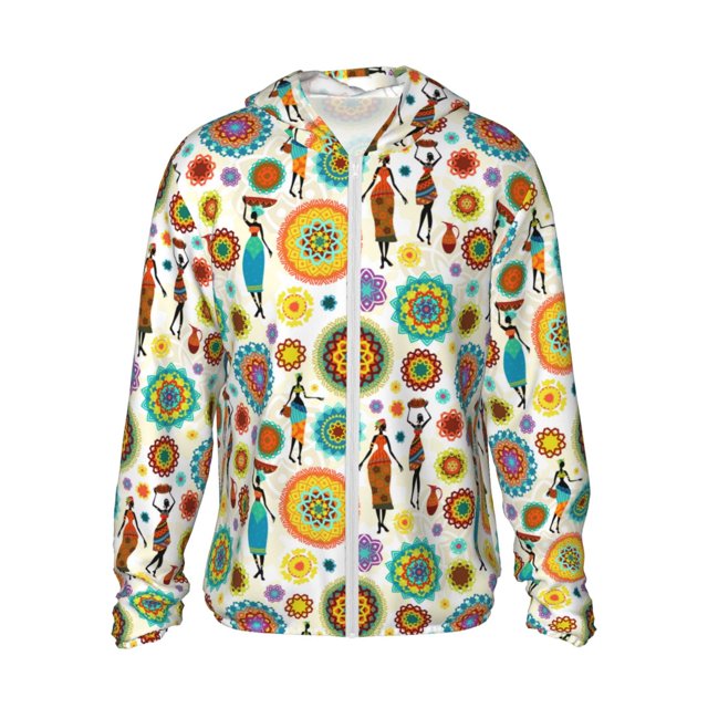 Fotbe Beautiful African Womens Chaqueta con Protección Solar UPF 50+ para Hombre y Mujer, Camisa con Capucha y Bolsillos-Large