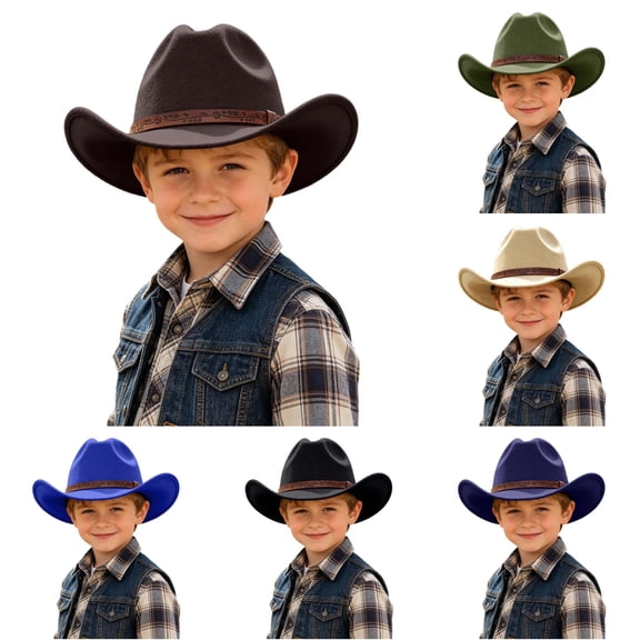 Vrotazzy Kids Western Cowboy Hat for Children Everyday Adventure Headwear with Adjustable Fit and Easy Care for Boys and Girls,Sizes 6-12 Years