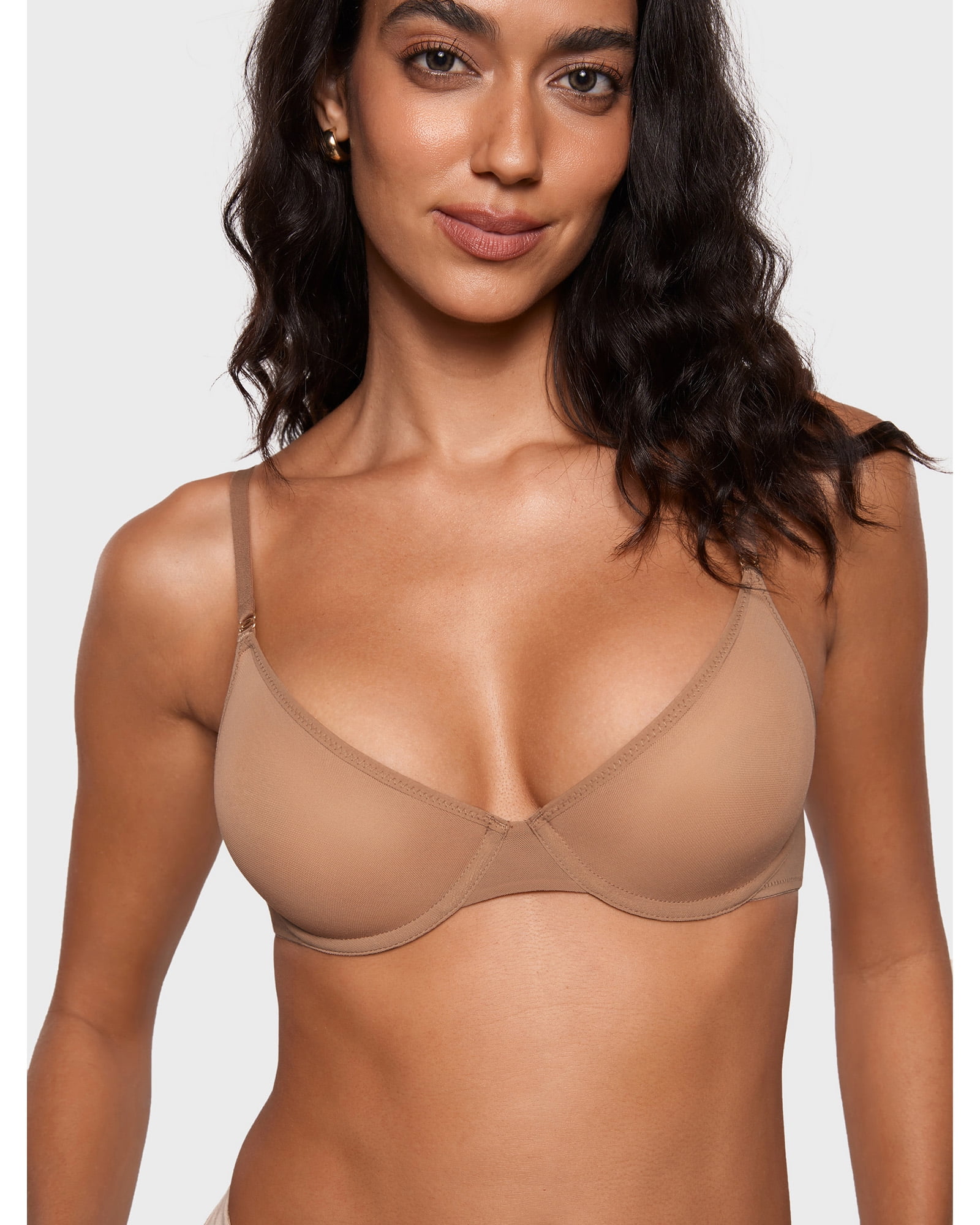 Women's Cosnufy Sheer Balconette Bra Demi Unlined Plunge Mesh See Through Sexy Bras Underwire