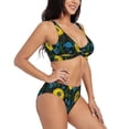 thumbnail image 2 of Kdxio Sunflowers And Blue Flower Print Women's 2 Piece High Waisted Wrap Spaghetti Strap Summer Swimsuit Bikini Set-Large, 2 of 7
