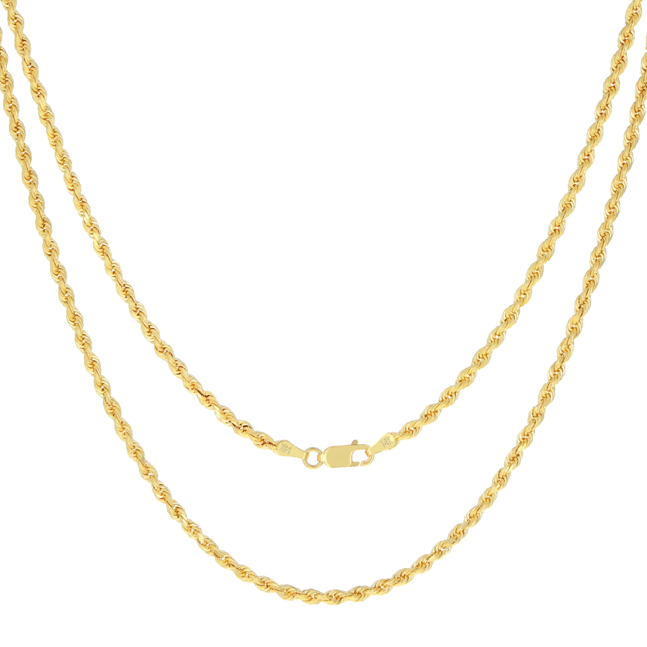 Nuragold 14k Real Yellow Gold 3mm Solid Rope Chain Diamond Cut Necklace (16"-30") Italian Jewelry for Men & Women