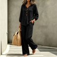 thumbnail image 4 of Wenini Women's 2 Piece Set V Neck Button down Top High Waist Wide Leg Pants Casual Loungewear Vacation Outfit, 4 of 7