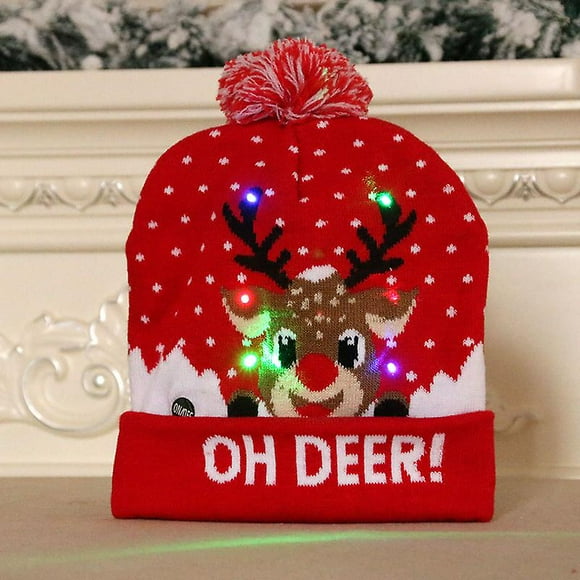 Pull Tricoté Lumineux à Led, Laine Tricotée de Noël, Chapeau de Noël-Arbre de Noël-Oh Cerf