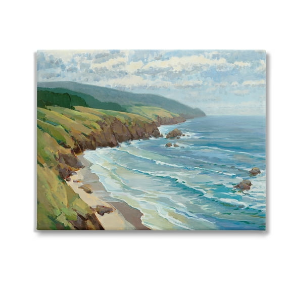 Stupell Industries Overlooking Beach Cliffs Landscape Painting Gallery Wrapped Canvas Art Print Wall Art, 20 x 16