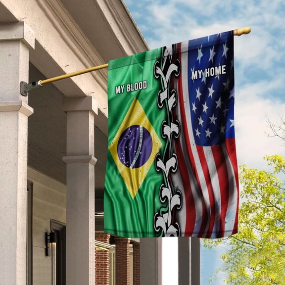 Flags-Brazilian American My Home My Blood Flag Brazilian Part House Flag, Double-Sided Decorative Outdoor Flag, Polyester Yard Flag 29.5 x 39.5 in