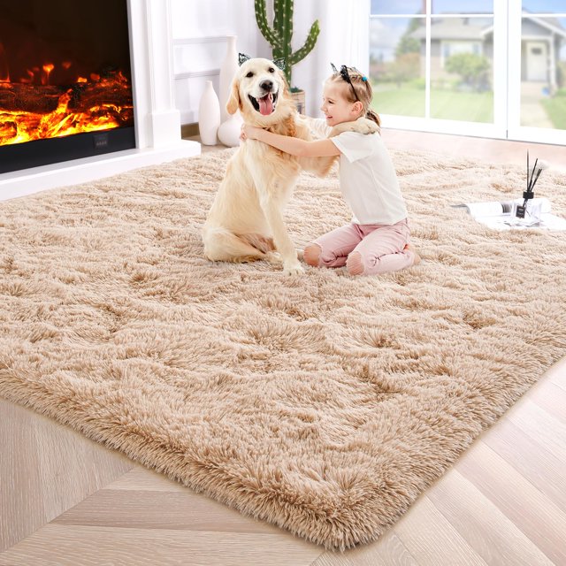 Alfombra Noahas Fluffy Beige de 120 x 180 cm para dormitorio y sala de estar