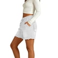 thumbnail image 4 of Women High Rise Ripped Stretchy Jeans Shorts Frayed Raw Hem Casual Denim Shorts White XL, 4 of 7