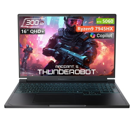 THUNDEROBOT Radiant 16S 16" QHD+ Gaming Laptop, Ryzen 9 7945HX, RTX 5060, 300Hz, 32GB DDR5, 2TB SSD, RGB Keyboard, Win 11 Home
