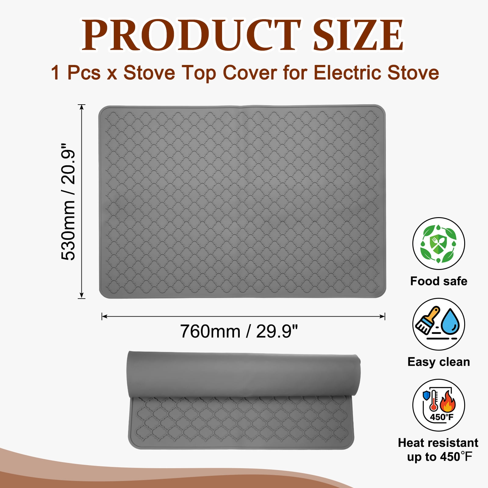 Uxcell 30 x 21 Inch Stove Top Cover for Electric Stove, 1Pcs Silicone Mat for Glass Top Cover Non-Slip Glass Cooktop Protector for Kitchen Oven Dish Drying Mat, Gray