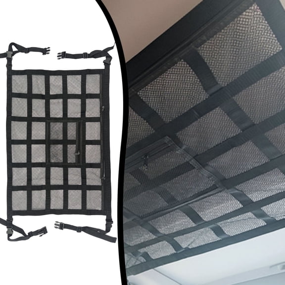 Upgrade Car Ceiling Cargo Net Pocket,35"x25" Double-Layer Car Roof Storage Organizer,Overhead Net for Truck,SUV & Van Camping,Travel Road Trips,Van Life Essentials