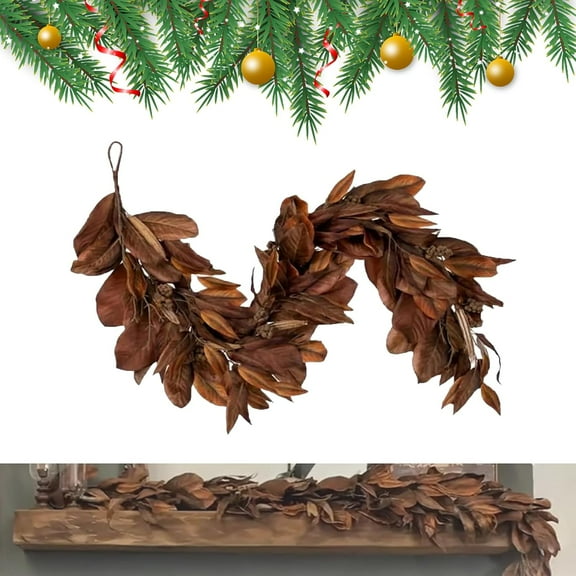Guvpev 6FT Artificial Magnolia Garland with Pinecones, Autumn Magnolia Leaf Garlands, Realistic Magnolia Leaves Garlands for Fireplace Mantel, Indoor Outdoor Christmas & Thanksgiving Decorations
