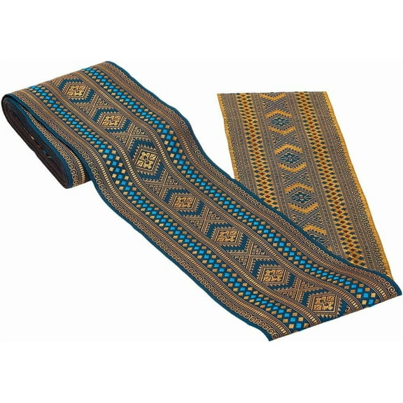 4 Inch 10 Yards Brown Blue Jacquard Ribbon Boho Embroidered Trim Tape Embroidery Vintage Wide Woven Fabric Applique Trimming Bulk