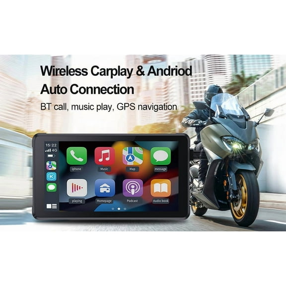 Molaner 5.5 Inch Motorcycle GPS Navigation System Fit for Carplay and Android Auto Portable Screen IP66 Waterproof, BT/WiFi, Loop Recording, Auto Brightness