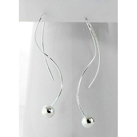 - Linear Spiral Shaped Wire and Ball Drops Sterling Silver Wire Hook Earrings