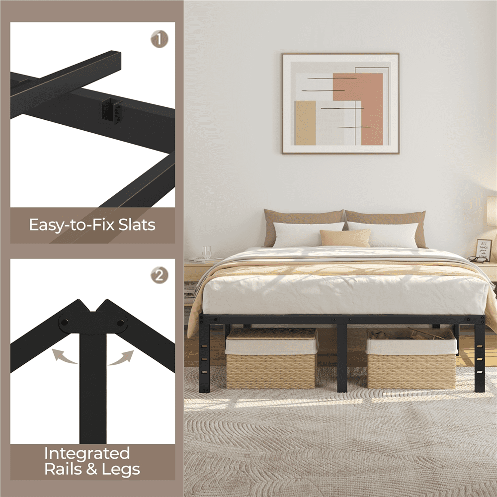 Alden Design Full Size 14'' Metal Platform Bed Frame, Black