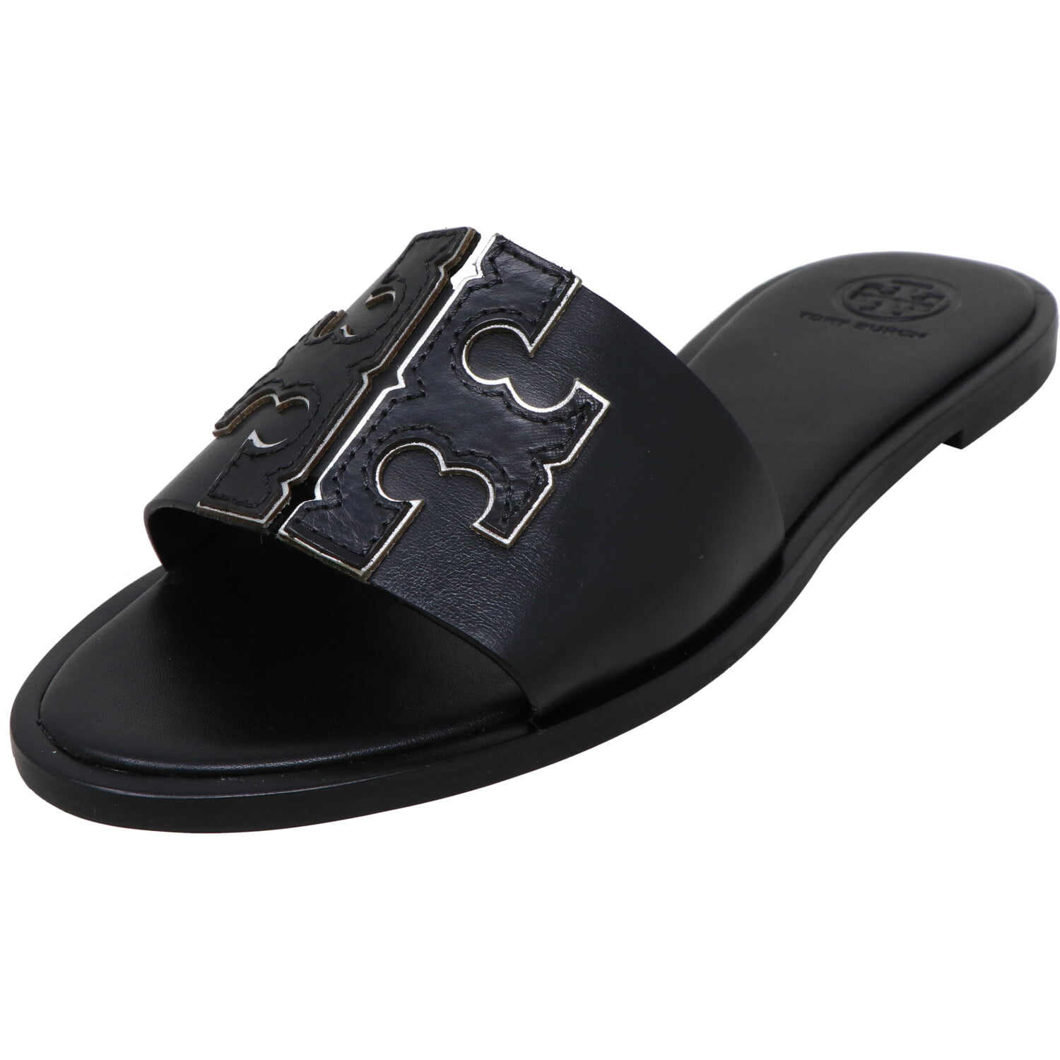 Tory Burch Women's Ines Calf Leather / Metallic Vegan Perfect Black Silver  Sandal  | Walmart Canada