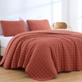 thumbnail image 2 of Chezmoi Collection Wilmer 3-Piece Waffle Quilt Set King Size, Terracotta, Soft and Cozy Waffle Weave Textured Lightweight Bedspread for All Season Quilt (110x98in) + 2 King Pillow Shams, 2 of 9