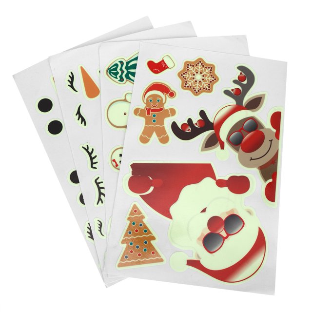 Pegatina Luminosa de Navidad 4 Piezas DIY Luminoso Papá Noel Muñeco de Nieve Patrón de Alce Pegatinas Decorativas de Navidad Pegatinas de Tatuaje de Dibujos Animados para ANGGREK Otros