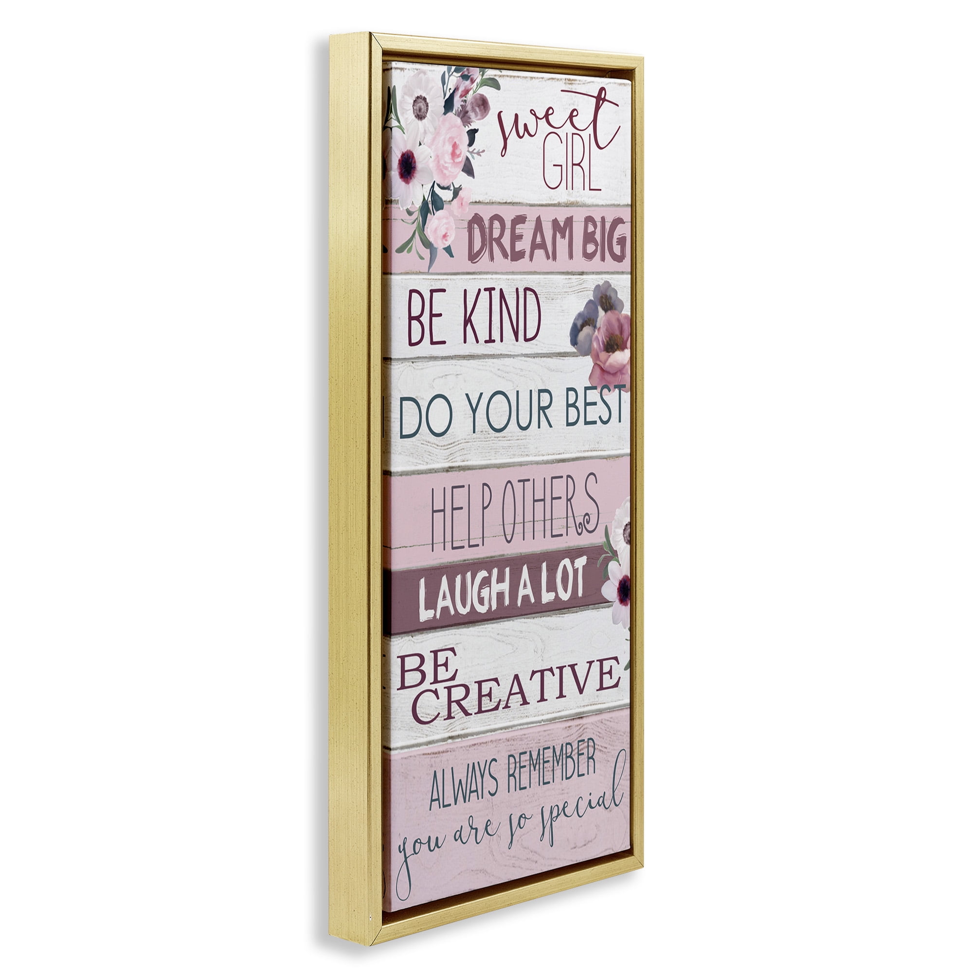 Stupell Industries Sweet Girl Inspirational Phrases Inspirational Painting Gold Floater Framed Canvas Art Print Wall Art, 15 x 31