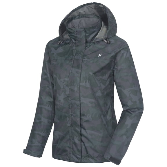 Little Donkey Andy Women’s Waterproof Rain Jacket Lightweight Outdoor Windbreaker Rain Coat Shell for Hiking, Travel Black Camouflage XS