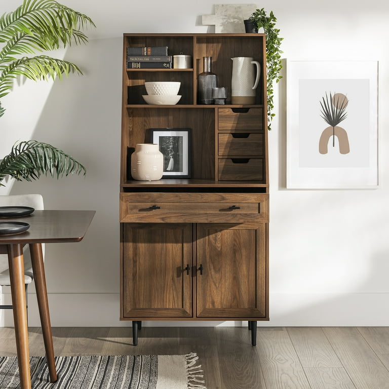 Walker Edison Bromberg Storage Desk with Hutch, Dark Walnut