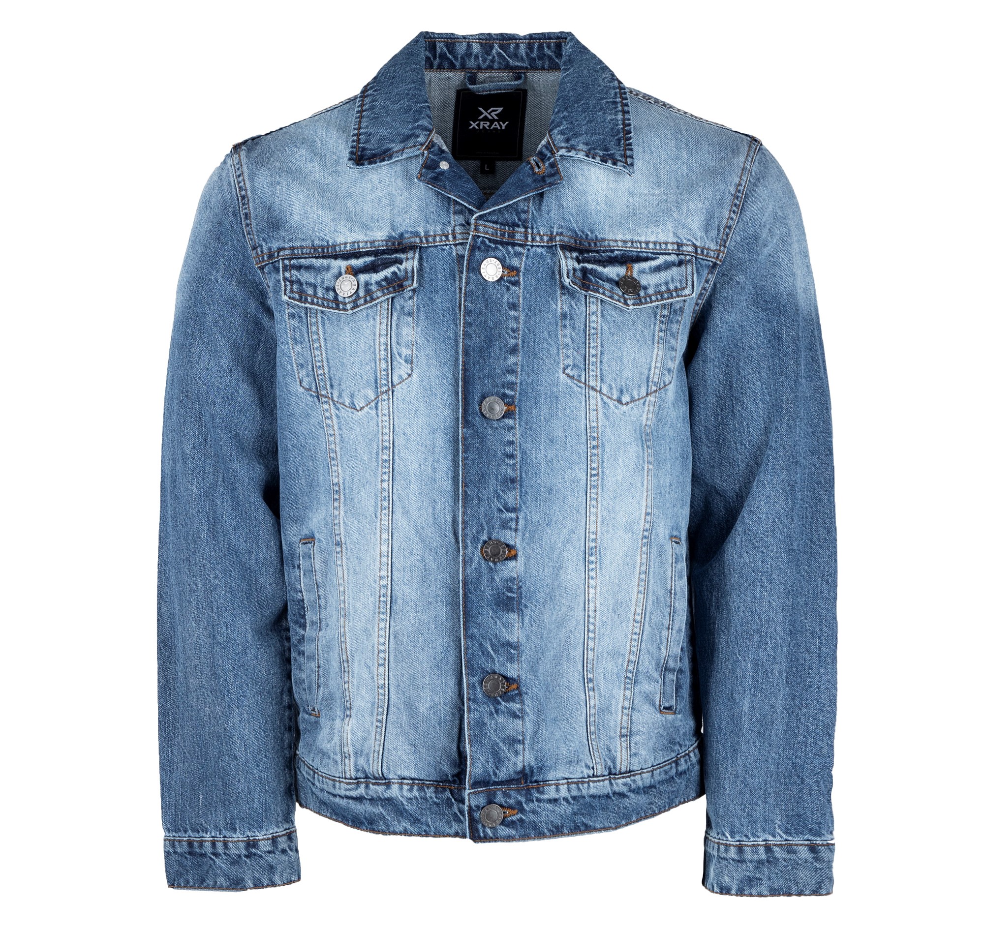 X RAY Men's Denim Jacket, Washed Ripped Distressed Flex Stretch Casual Trucker Biker Jean Jacket, Medium Blue, Large - image 4 of 9