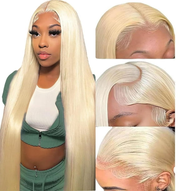 Peluca frontal de encaje 613 HD - Peluca de encaje frontal de densidad 180 de cabello humano rubio liso 13x6 (22 pulgadas)