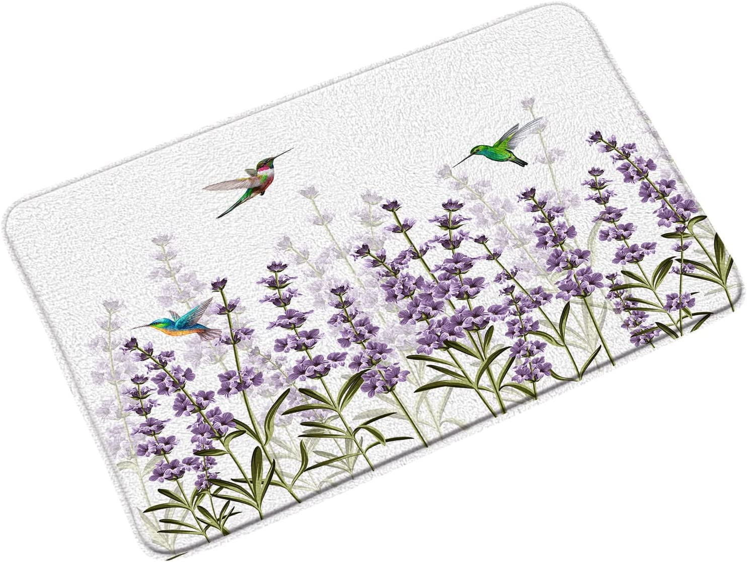 Lavender Hummingbird Bath Mat Spring Floral Purple Wild Flowers Bird Watercolor Flower Garden Romantic Valentine''s Day Bathroom Rug Kitchen Toilet Door Rugs Memory Foam 16 x 48 Inch
