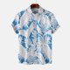 thumbnail image 2 of Mens Manga Corta Botón Abajo Camisas Impresas Cuello de Vuelta, Ligero Casual Hombres Camisas de Verano, 2 of 9