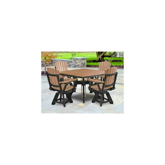 5-Piece Dining Set - Square Table & Swivel Chairs - UV-Proof HDPE Plastic - Black Base