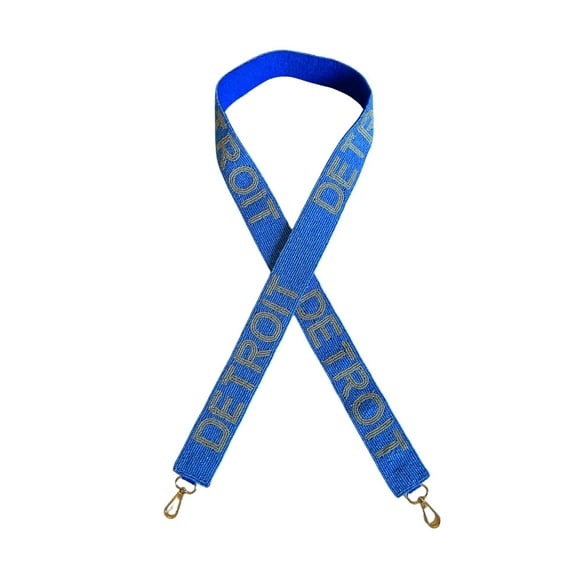 Detroit Blue Beaded Purse Strap Gray Letters 49 Pro Football Stadium Approved Clear Bag Lions Gold Hardware Sports College North Michigan