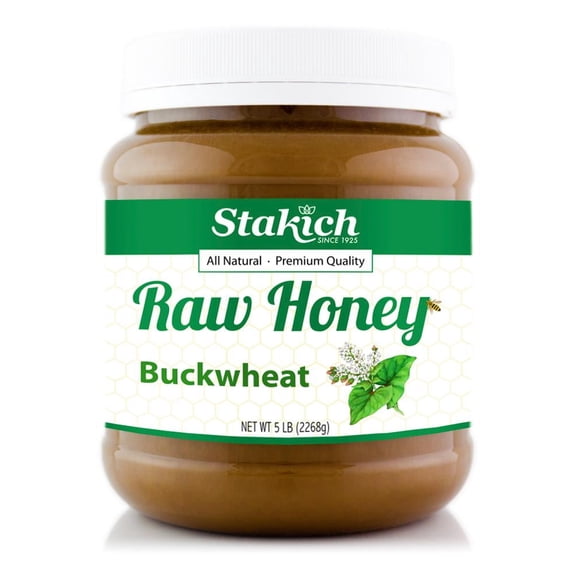 Stakich BUCKWHEAT Antioxidant RAW HONEY 5-LB (80 oz), Pure, Unprocessed, Unheated, KOSHER
