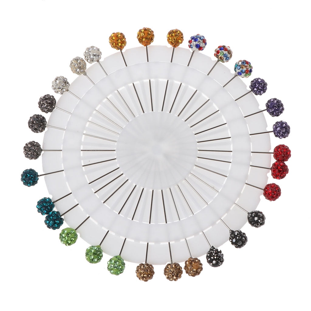 TAODAN 30pcs Colorful Crystal Hijab Scarf Pins Hijab Pins with Safty Caps  Tailor Sewing Snag-Free Pins Brooch