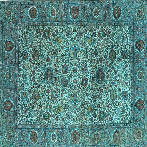 Ahgly Company Indoor Square Persian Light Blue Traditional Area Rugs, 3' Square