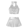 thumbnail image 2 of Aislor Girls Two-Pieces Dance Dress Set Shiny Sequins Crop Tops Metallic Irregular Skirts Ballet Modern Jazz Outfits, 2 of 7