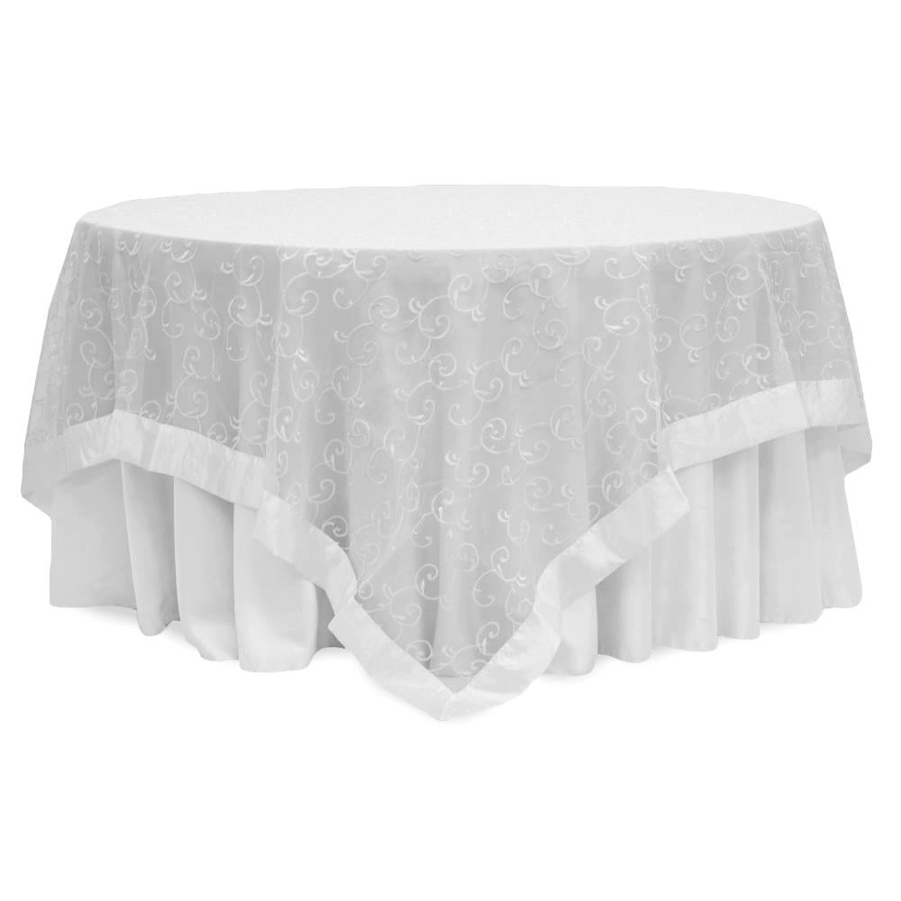 White Table Topper 1 Pc, Embroidery Swirl Overlay 90