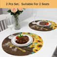 thumbnail image 5 of Sunflower Round 13 Inch Placemats Set of 2, Summer Botanical Yellow Floral Brown Wooden HeatResistant Non Slip Place Mats for Dining Table, Wipeable Braided Kitchen Table Mats for Housewarming, 5 of 9