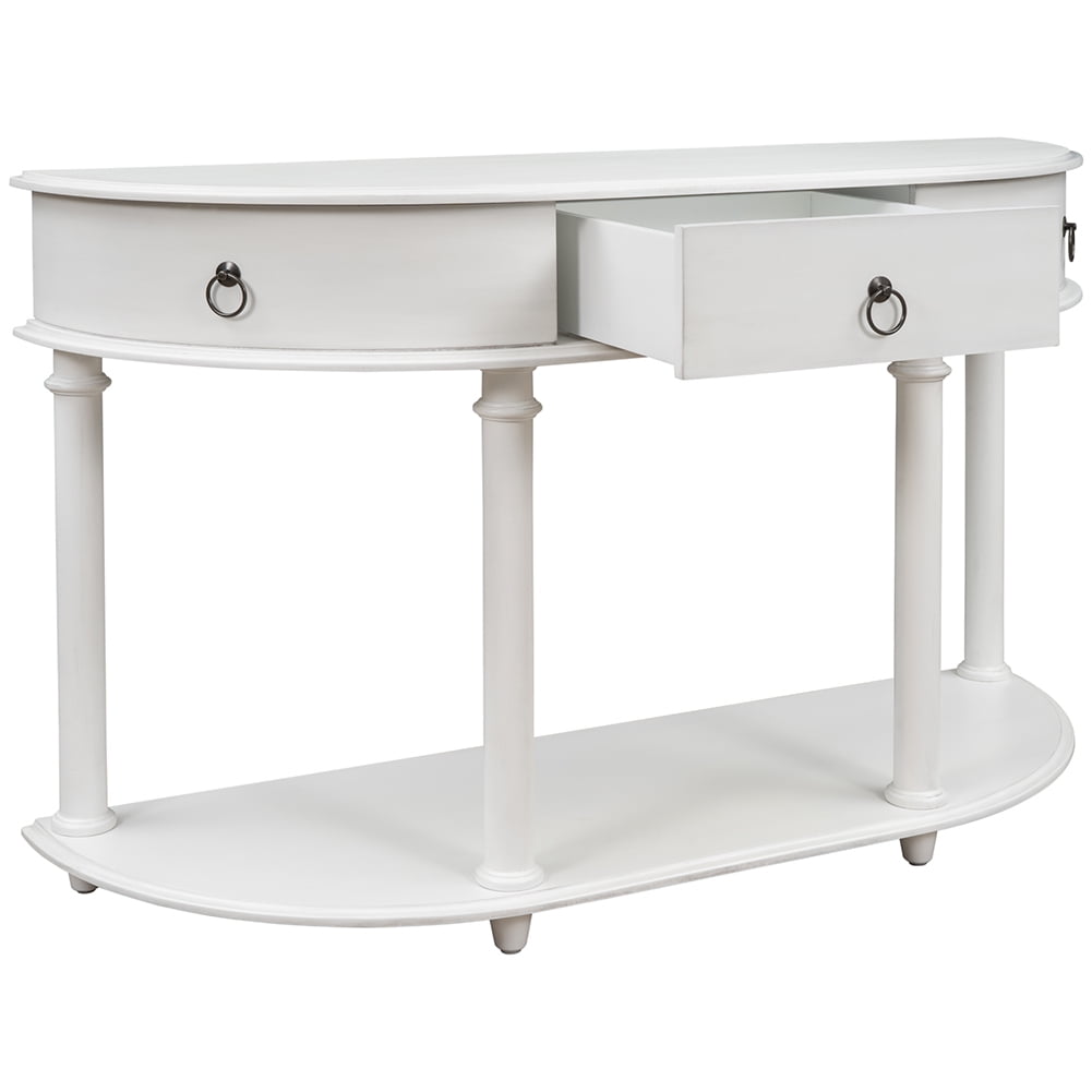 Lowestbest Retro Curved Console Table, Half Moon Entry Table, Solid Wood Frame and Legs with Single Drawer (White) Lowestbest Retro Curved Console Table, Half Moon Entry Table, Solid Wood Frame and Legs with Single Drawer (White)