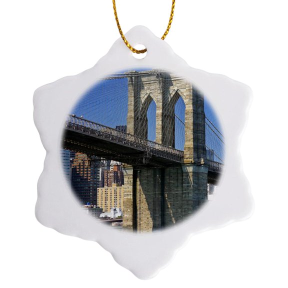 3drose, New York City. Brooklyn Bridge over East River - Us33 Bja0044 - Jaynes Gallery, 3 inch Snowflake Porcelain Ornament