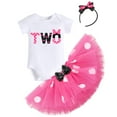 thumbnail image 3 of IBTOM CASTLE Toddler Baby Girls 1st 2nd 3rd Birthday Outfit Polka Dots Romper Tutu Skirt Mouse Ears Headband Cake Smash Clothes for Photo Props 2 Years Hot Pink + Black, 3 of 8