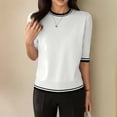 thumbnail image 2 of Boho Tops for Women Elegant Color Round Neck Short Sleeve Womens Activities Shirt,White,2XL, 2 of 4