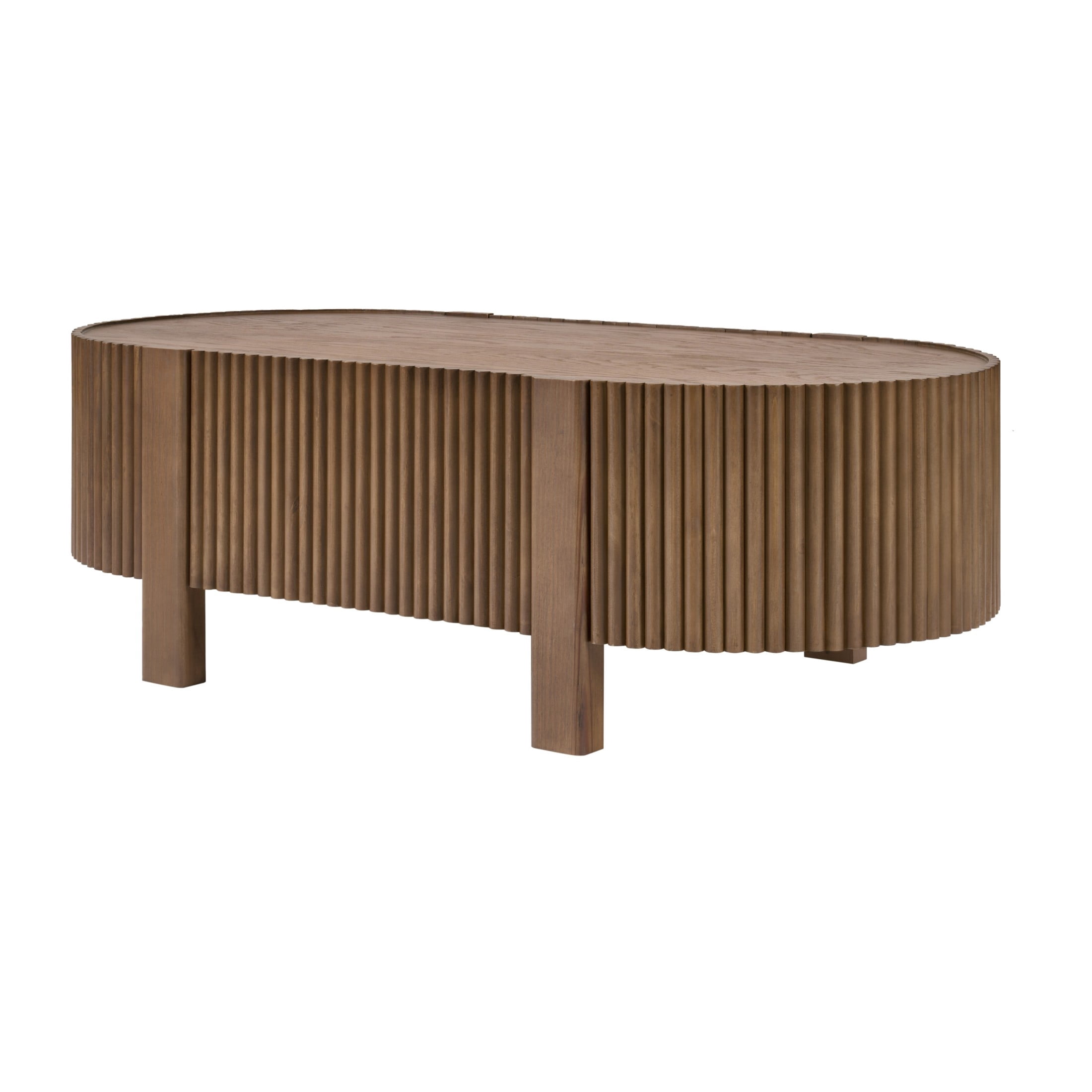Christopher Knight Home 47" Modern Mid-Century Oval Fluted Coffee Table with Hidden Drawer, Walnut