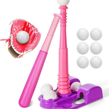 Tball Set for Kids 3-5 T Ball Toddler Baseball Girls Sets 5-8 Bat Tee Toddlers 1-3 Outdoor Toys 6 T-Balls Glove,Pink,Medium