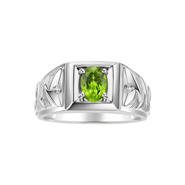 RYLOS Men's Rings Sterling Silver Rings Designer Weave Band 7X5MM Oval Gemstone & Diamond Ring Peridot August Birthstone Rings For Men Size 9