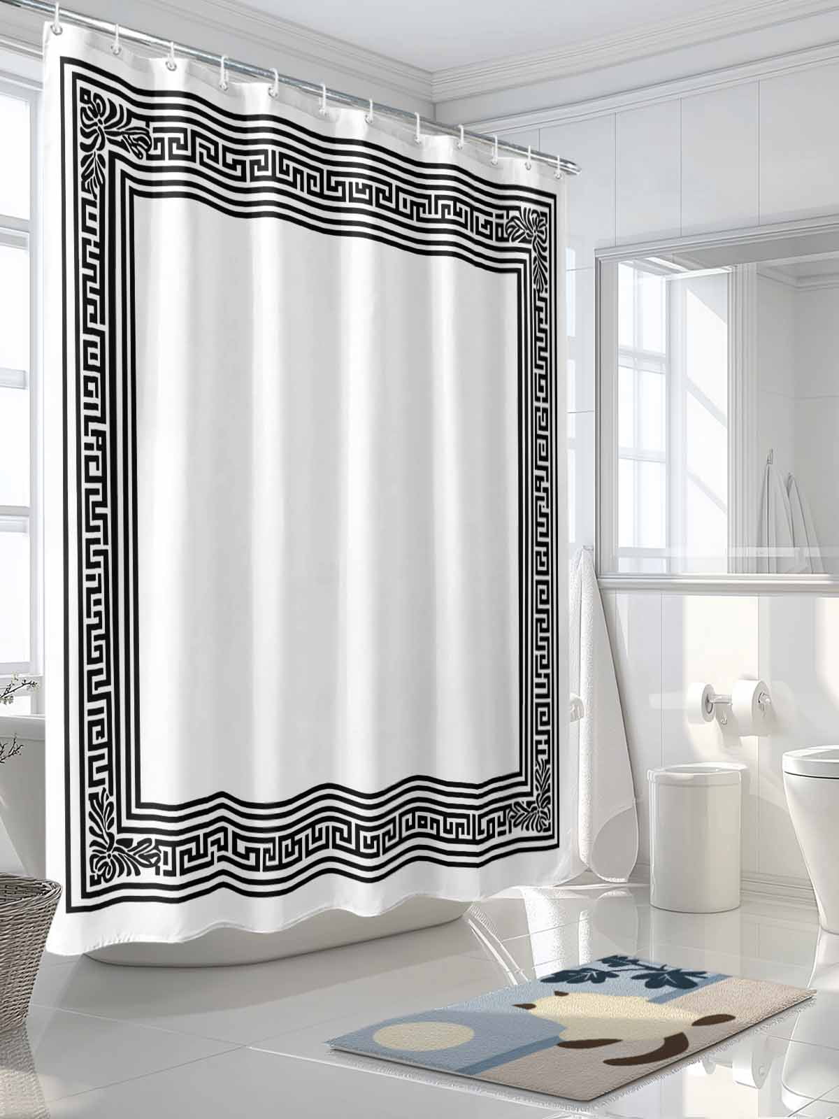 nqOlkjepod White Greek Key Shower Curtain, Waterproof Shower Curtains for Bathroom, Geometric Greece Ancient Farmhouse Geo Washable Fabric Bathtub Curtain Set Bath Decor with 12 Hooks 72"x78"