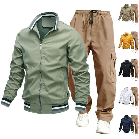 Txeol Men's Jogging Tracksuits 2 Piece Zip Up Long Sleeve Jackets Drawstring Cargo Sweatpants Sets Casual Outdoor Sweat Suits with Pockets,M,White