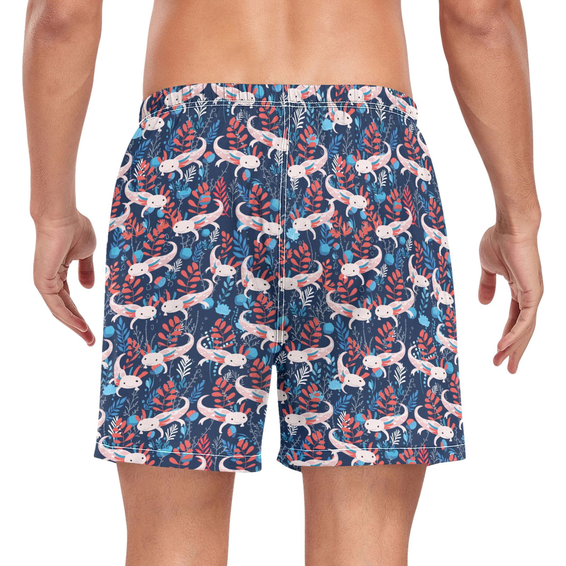 joogoo Men's Axolotl Cartoon Swim Trunks with Liner Pocket Beach Shorts XXL
