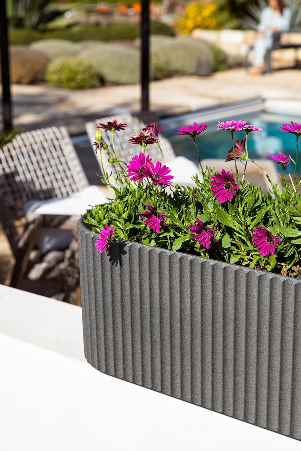 FeGeMax  Demi Series Window Box Planter - Long Planter Box for Windowsill/Balcony | Durable Plastic-Stone Composite Material | Modern Décor for Flowers/Herbs